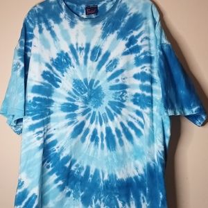 Blue & White Tie Dye Spiral Print Short Sleeve T-shirt 2XL